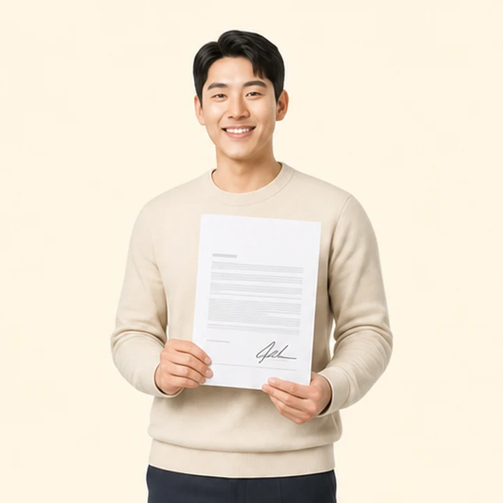 아르카나 중고차 장기렌트 서면 견적서를 들고 있는 고객